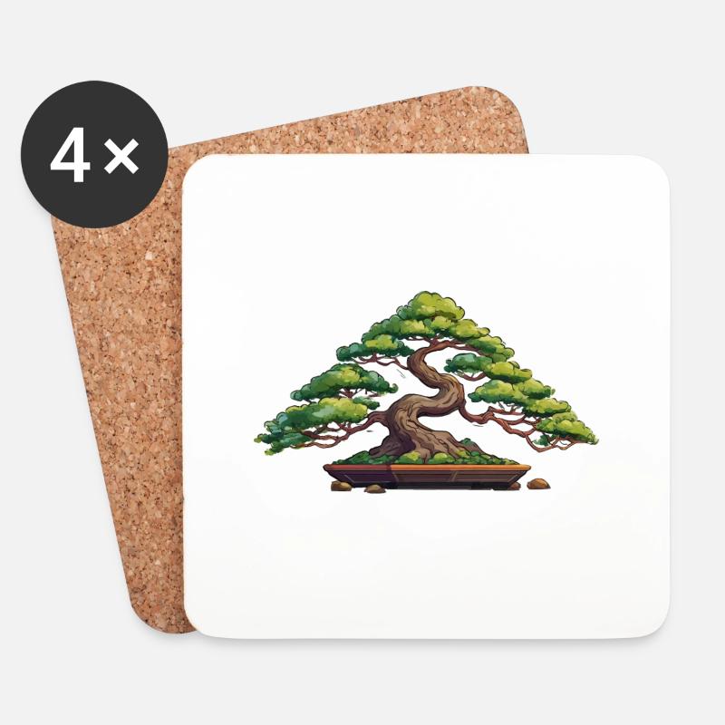 Bonsai Baum Zen Meditation - Untersetzer (4er-Set) - Weiß