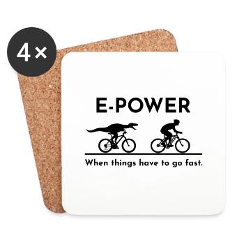 Velociraptor chasing e-biker - Coasters (set of 4) - white - Front