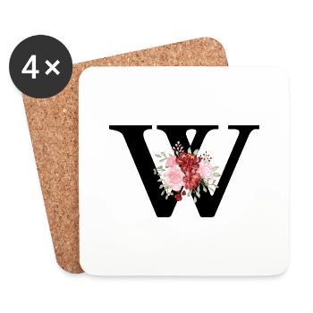 Buchstabe w floral rot - Untersetzer (4er-Set) - Weiß - Vorne