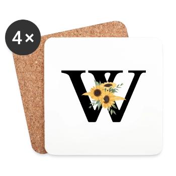 Lettre w floral tournesol - Dessous de verre (lot de 4) - blanc - Devant