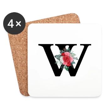 Lettre w floral rouge - Dessous de verre (lot de 4) - blanc - Devant