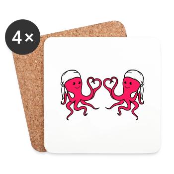 Octopus dans Love Pirate 2 - Dessous de verre (lot de 4) - blanc - Devant