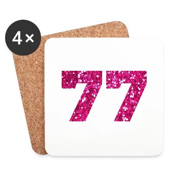 Number 77 Pink Glitter - 77th Birthday - Coasters (set of 4) - white - Front