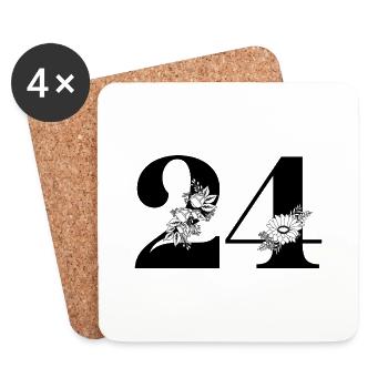Numéro 24 floral noir -24e anniversaire floral - Dessous de verre (lot de 4) - blanc - Devant