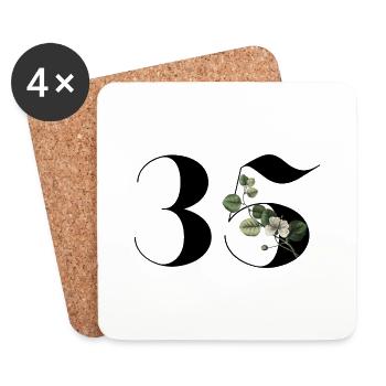 Numéro 35 floral vert - 35e anniversaire floral - Dessous de verre (lot de 4) - blanc - Devant
