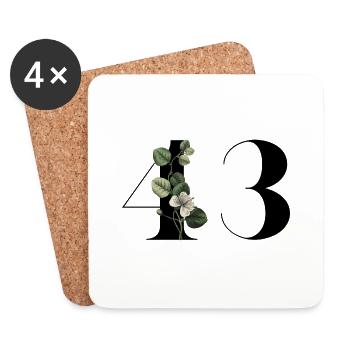 Number 43 Floral Green - 43rd Floral Birthday - Coasters (set of 4) - white - Front