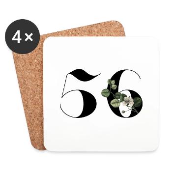 Number 56 Floral Green - 56th Floral Birthday - Coasters (set of 4) - white - Front