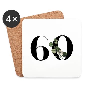 Number 60 Floral Green - 60th Birthday Floral - Coasters (set of 4) - white - Front