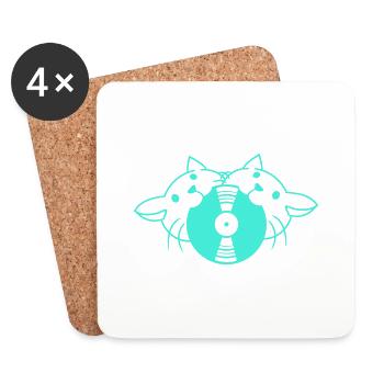 2 DJ Chats Amis Équipe Nourriture Musique Enregistrement - Dessous de verre (lot de 4) - blanc - Devant