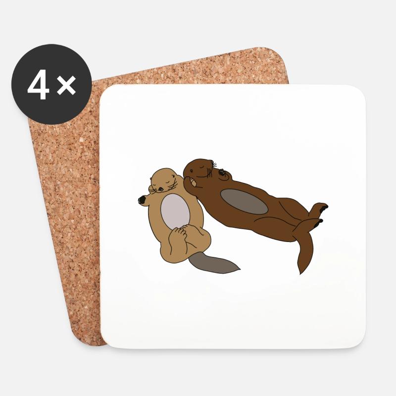 Cute Sleeping Otters - Coasters (set of 4) - white