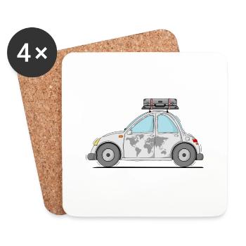 Auto mit Koffer Weltkarte Grau - Untersetzer (4er-Set) - Weiß - Vorne