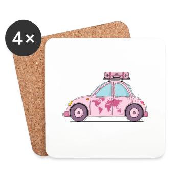 Car with Suitcase Heart Pink - Coasters (set of 4) - white - Front