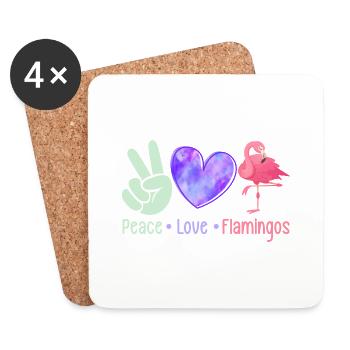 Paix Amour Flamants roses Oiseau Rose Mignon - Dessous de verre (lot de 4) - blanc - Devant