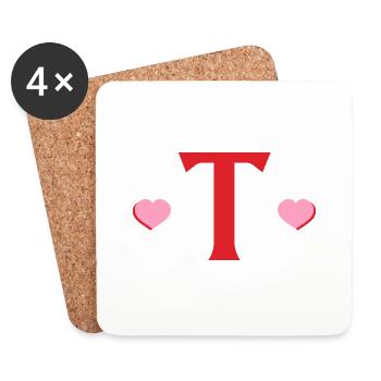 Buchstabe t rote Herzen - Untersetzer (4er-Set) - Weiß - Vorne