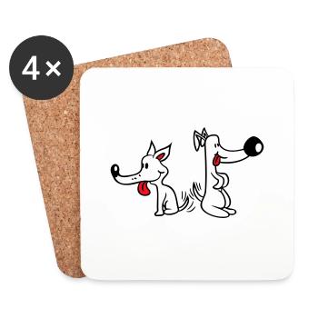 2 Dogs Big Noses Excited Wiggle - Coasters (set of 4) - white - Front