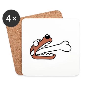 Dog Greedy Hungry Big Bone Swallowed - Coasters (set of 4) - white - Front