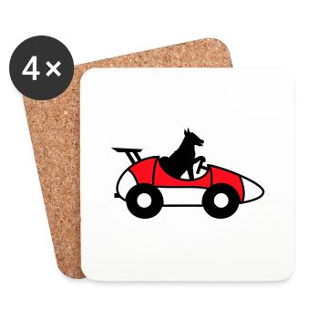 Dog Car Driving Race Autosport Racing Car - Coasters (set of 4) - white - Front