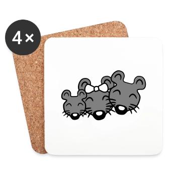3 Mice Family Child Mom Dad Parents Row Cute - Coasters (set of 4) - white - Front