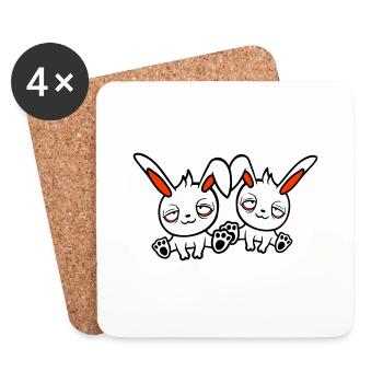 2 bunnies tired confused relaxed red dark circles - Coasters (set of 4) - white - Front