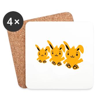 3 lapins trois amis équipe équipage agitant assis mignon - Dessous de verre (lot de 4) - blanc - Devant