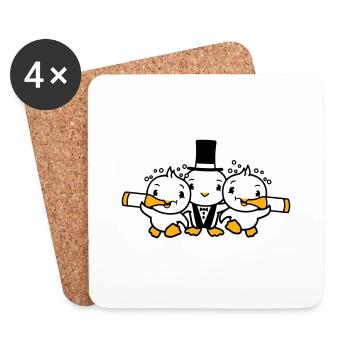 3 oiseaux équipe trois amis marié fête mari - Dessous de verre (lot de 4) - blanc - Devant