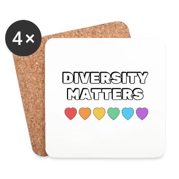 La diversité compte Rainbow Hearts - Dessous de verre (lot de 4) - blanc - Devant