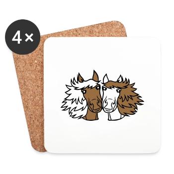 2 Pferde Team Pony Fohlen Pärchen Verliebt Freunde - Untersetzer (4er-Set) - Weiß - Vorne