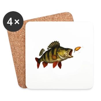 Barsch beim Biss – Raubfisch & Wobbler Design - Untersetzer (4er-Set) - Weiß - Vorne
