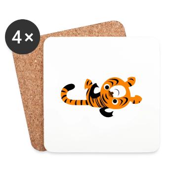 Cute Lazy Cartoon Tiger By Cheerful Madness!! - Coasters (set of 4) - white - Front
