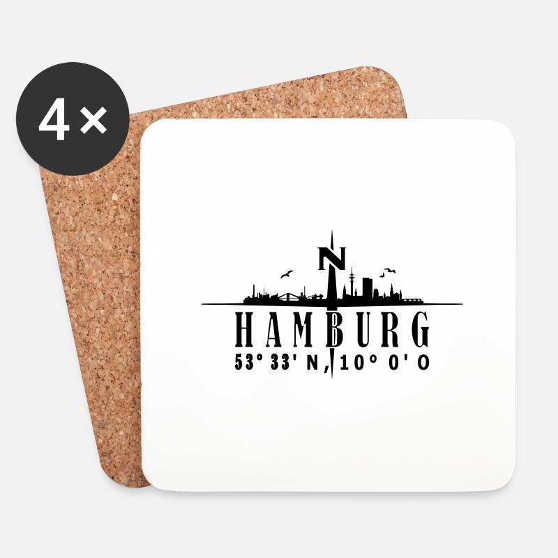 Skyline Hamburg mit Kompass - Untersetzer (4er-Set) - Weiß