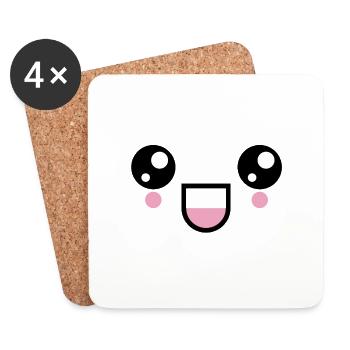 Kawaii Lachgesicht Augen Gesicht Emoji Emoticon - Untersetzer (4er-Set) - Weiß - Vorne