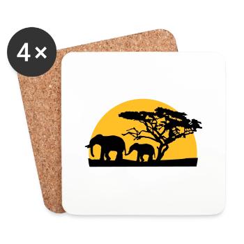 Sunset In Africa Tree And Elephants - Coasters (set of 4) - white - Front