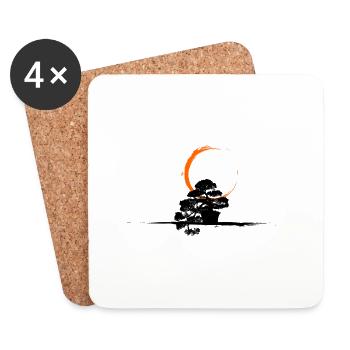 Bonsaï zen - art japonais - Dessous de verre (lot de 4) - blanc - Devant