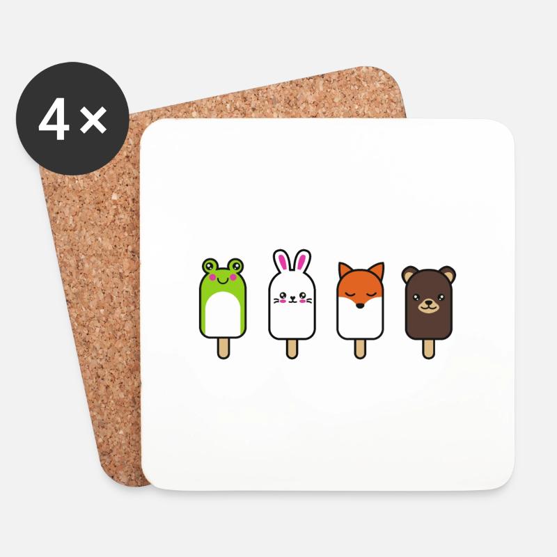 Eis mit Tiergesichtern - Untersetzer (4er-Set) - Weiß