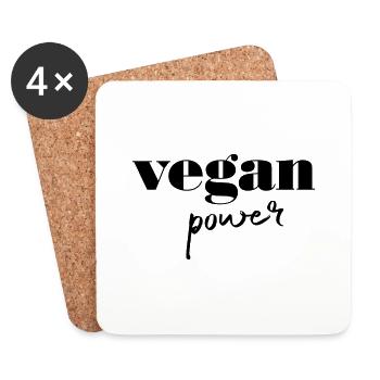 Vegan Power, Cool Typography, Slogan Quote - Dessous de verre (lot de 4) - blanc - Devant
