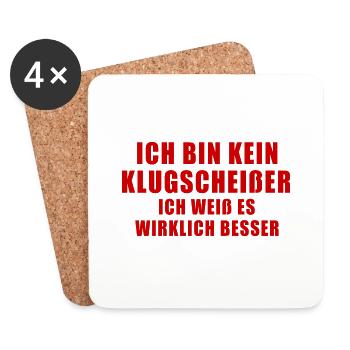 KEIN KLUGSCHEIßER Geschenk Besserwisser Brain Büro - Untersetzer (4er-Set) - Weiß - Vorne
