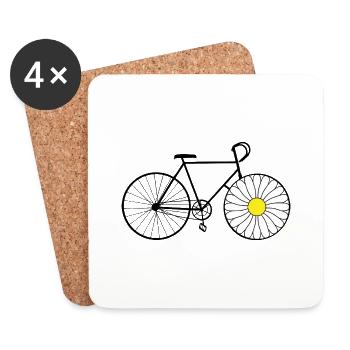 Fahrrad, Rennrad, Margerite, Blumenspeichen _color - Untersetzer (4er-Set) - Weiß - Vorne