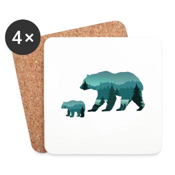 Ours, Forêt ,Nature sauvage, Surreal Wildlife Animal - Dessous de verre (lot de 4) - blanc - Devant