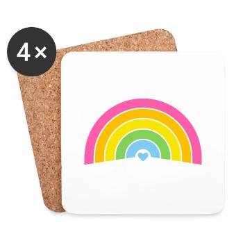 Rainbow& Heart – Pastell - Untersetzer (4er-Set) - Weiß - Vorne