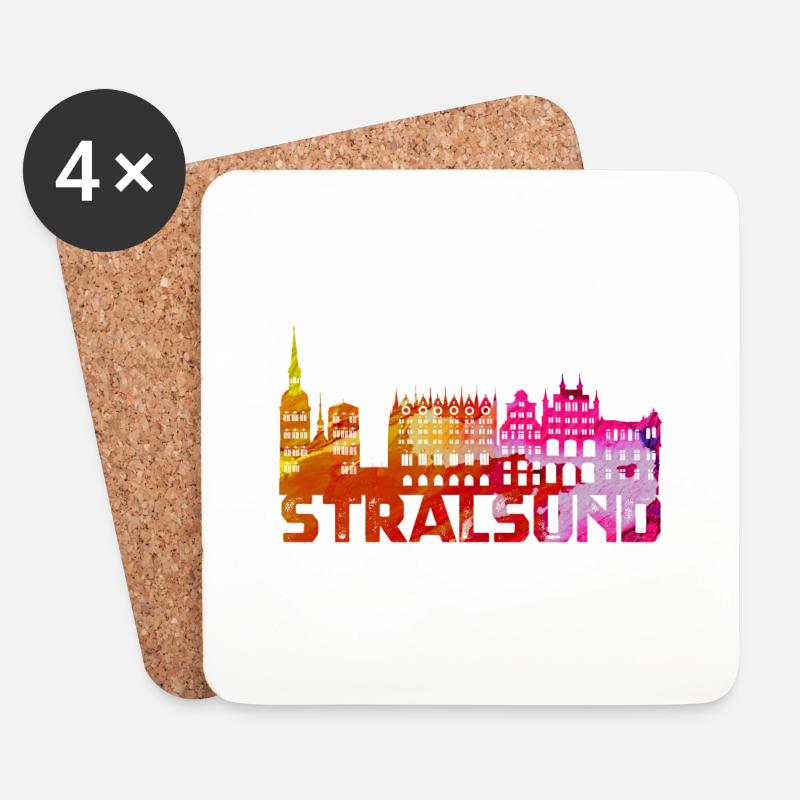 Hansestadt Stralsund Silhouette Skyline Ostsee B - Untersetzer (4er-Set) - Weiß