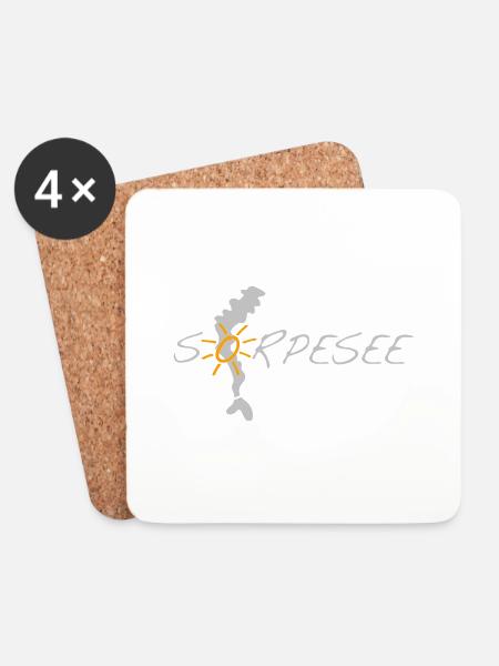 Sorpesee silber, mit Silhouette und Sonne - Untersetzer (4er-Set) - Weiß