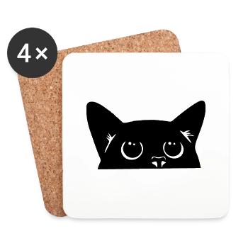 black cat, cute cat - Dessous de verre (lot de 4) - blanc - Devant
