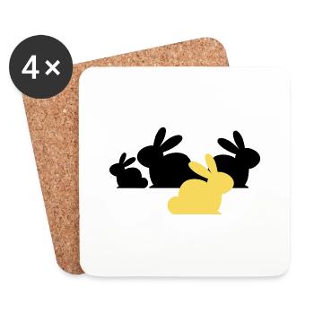 Les lapins de Pâques - Noir et Couleur - Dessous de verre (lot de 4) - blanc - Devant