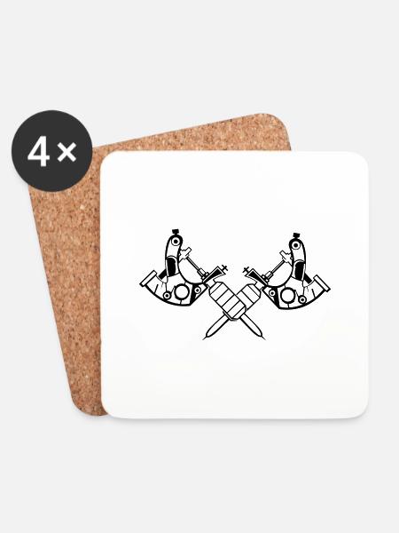 Tattoo Maschine - Untersetzer (4er-Set) - Weiß