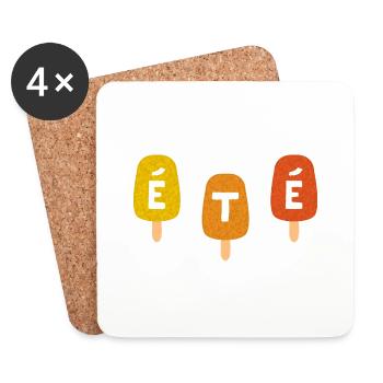 Bâtonnet Glacé colorés & mot ÉTÉ - Dessous de verre (lot de 4) - blanc - Devant