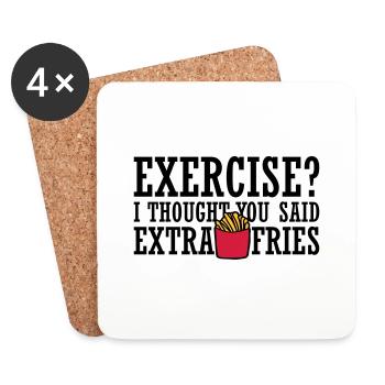 Exercise Extra Fries Quote - Coasters (set of 4) - white - Front