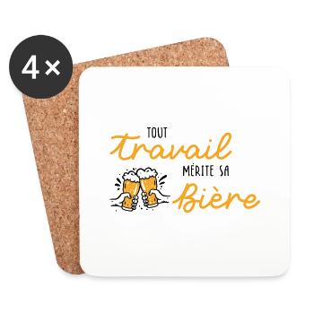 Tout travail mérite sa bière / Humour / Alcool - Dessous de verre (lot de 4) - blanc - Devant