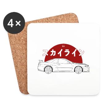 Skyline GT-R R34 Illustration - Untersetzer (4er-Set) - Weiß - Vorne