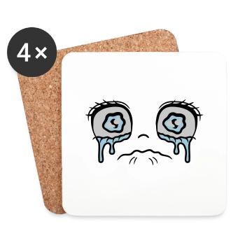 Sad crying girl face - Coasters (set of 4) - white - Front