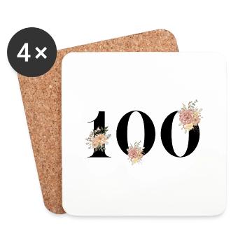 Blumen zum 100-jährigen Jubiläum (Geschenk zum 100-jährigen Jubiläum) - Untersetzer (4er-Set) - Weiß - Vorne